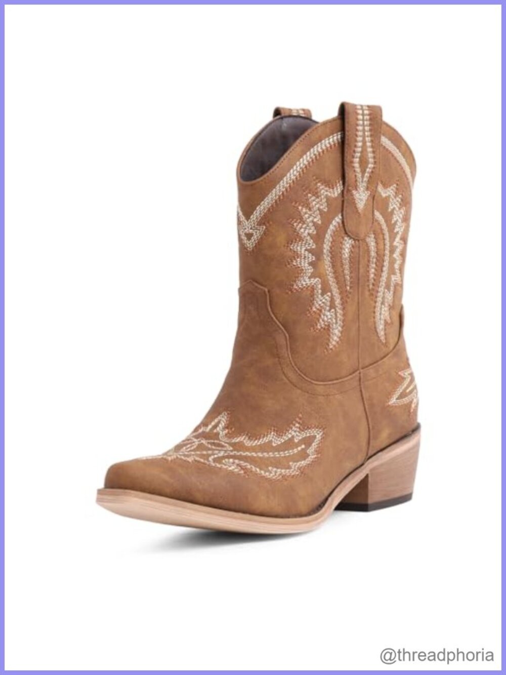 Faux Leather Cowgirl Boots Pointed Toe Chunky Heel Western